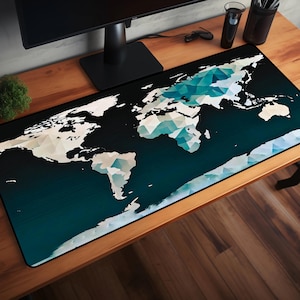 Geometric World Map Earth Gaming Mousepad - High Quality XXL Mouse pad - Printed Gaming Mousepad - Keyboard Mouse mat - Computer Desk pad