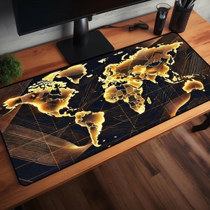 Golden Art World Map Earth Gaming Mousepad - High Quality XXL Mouse pad - Printed Gaming Mousepad - Keyboard Mouse mat - Computer Desk pad