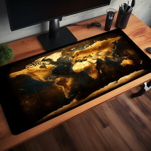 Golden World Map Gaming Mousepad - High Quality XXL Mouse pad - Printed Gaming Mousepad - Keyboard Mouse mat - Computer Desk pad