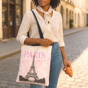 Paris Tote Bag: Eiffel Tower Pink Watercolor Design