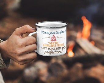 Enamel Camp Mug, Camping Mug, 12oz Campfire mug, Camp coffee mug, Hiker, Outdoor Coffee Cup, campfire, Camp gift, silver rim mug