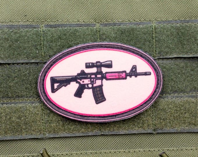 Pink M16 Rifle Patch | Oval Hook and Loop Morale Patch | Sublimated Felt