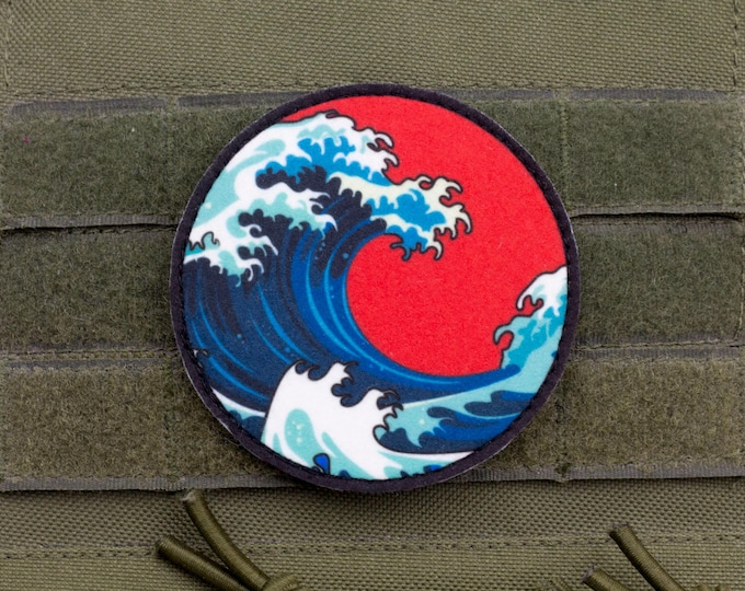 Japanese Kanagawa Wave on Red Background morale patch