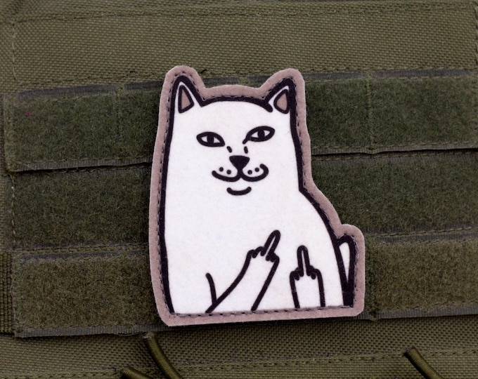 White Cat Middle Finger Meme Patch: Sublimated Felt Morale Patch