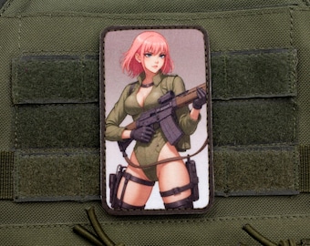 Sexy girl with pink hair military hook and loop anime patch