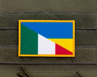 Italy Ukraine Friendship Flag Patch | Printed Hook and Loop Morale Patch