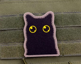 Naszywka „Czarny Kot” | Naszywka z rzepem i rzepem 2,4″ x 3,1″ | Filc sublimowany