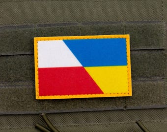 Patch com a bandeira da amizade Polônia-Ucrânia | Patch decorativo com velcro