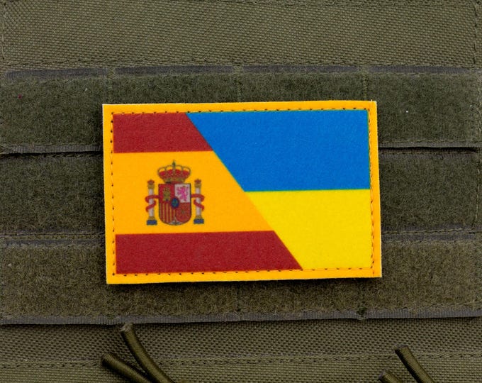 Spain Ukraine Friendship Flag Patch | Printed Hook and Loop Morale Patch