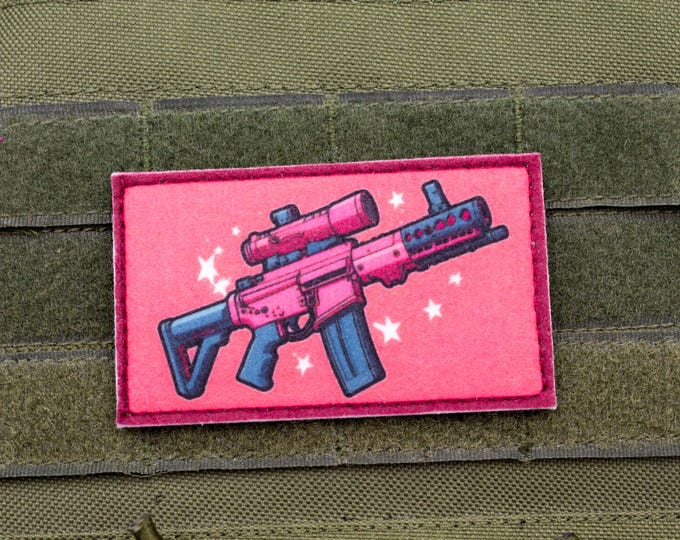 Barbie style pink gun hook and loop morale patch