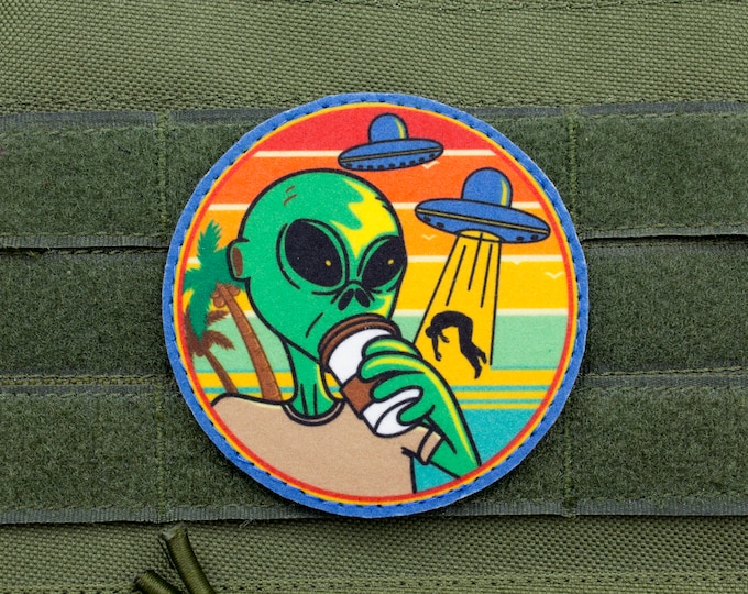 Alien with coffee UFO hook and loop morale space patch