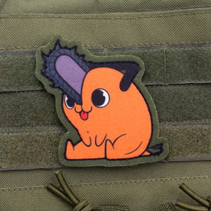 Pochita Chainsaw Man hook and loop anime patch GREEN
