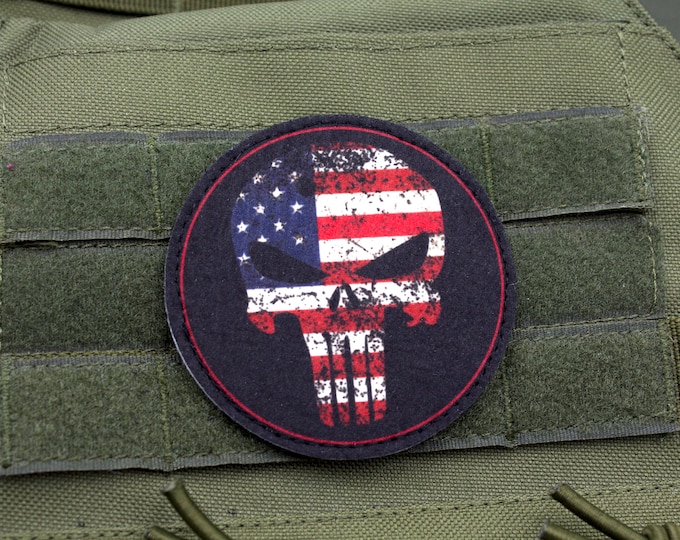 American Flag Skull Hook and Loop Patch