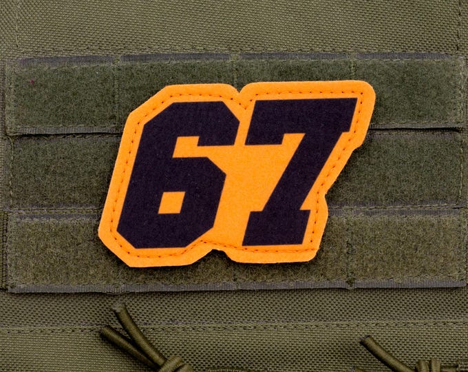 67 Number Patch – Retro Meme Style Hook & Loop Patch