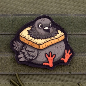 Patch de moral engraçado com pombo de pão e fecho de velcro | 7 cm x 8 cm | Inspirado em meme | Feltro sublimado