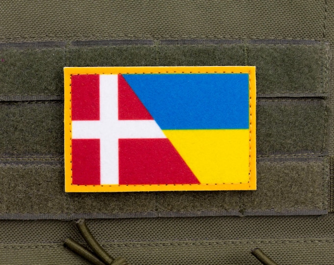 Denmark Ukraine Friendship Flag Patch | Printed Hook and Loop Morale Patch