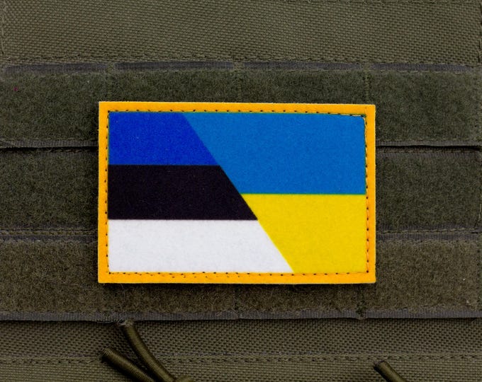 Estonia Ukraine Friendship Flag Patch | Printed Hook and Loop Morale Patch