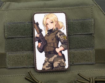 Blonde girl military hook and loop anime patch