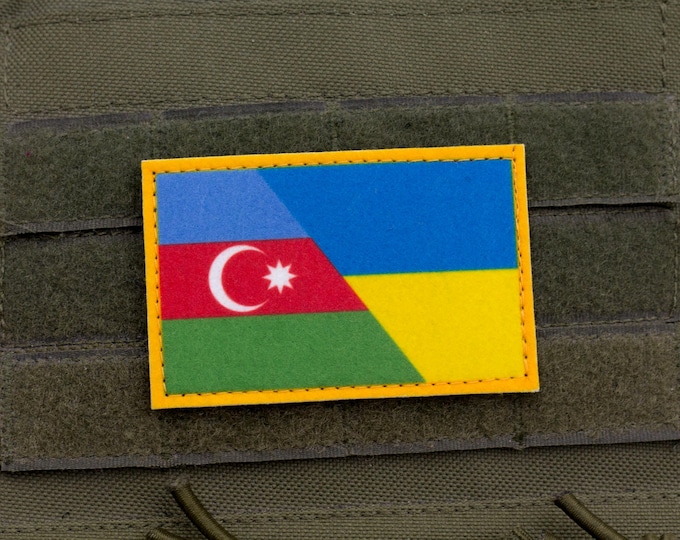 Azerbaijan Ukraine Friendship Flag Patch | Printed Hook and Loop Morale Patch