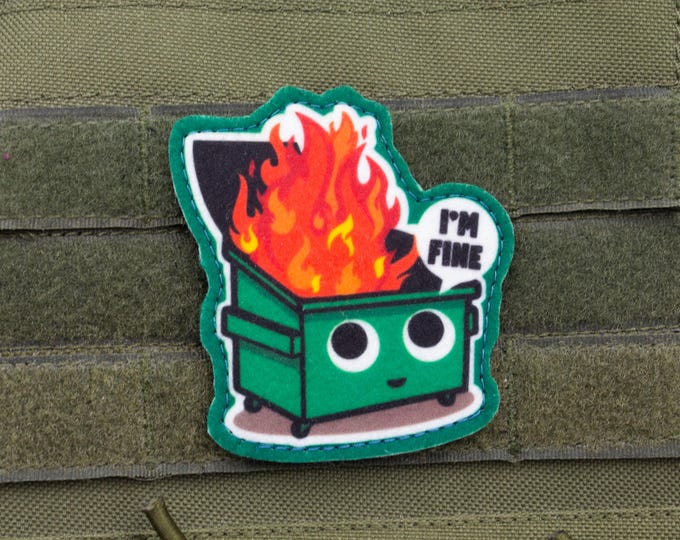 Dumpster fire This is Fine Meme hook and loop morale patch