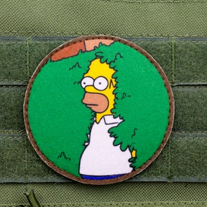 Homer Simpson hiding in bush hook and loop morale patch