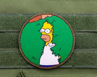 Homer Simpson hiding in bush hook and loop morale patch