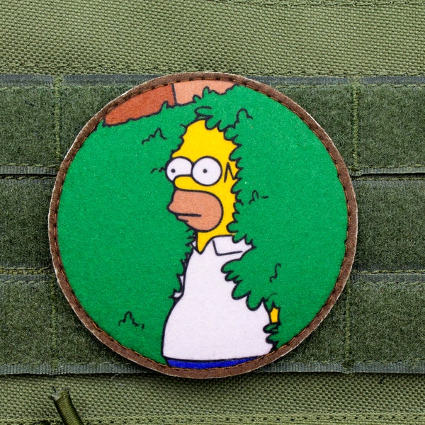 Homer Simpson hiding in bush hook and loop morale patch