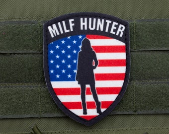 Patch Caçador de MILFs — Patch Tático de Moral Divertido com a Bandeira dos EUA