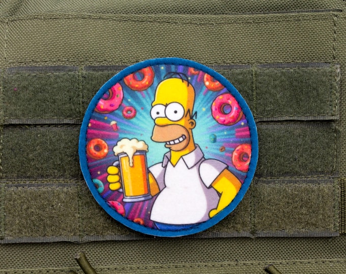 Homer Simpson with beer and donuts hook and loop morale patch