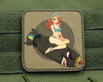 Pin up anime girl on bomb military hook and loop patch