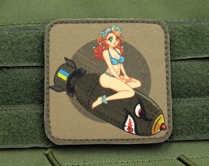 Pin up anime girl on bomb military hook and loop patch