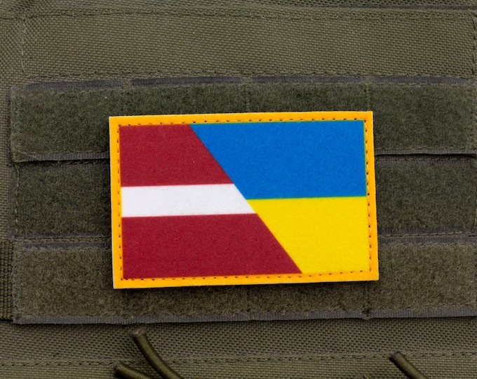 Latvia Ukraine Friendship Flag Patch | Printed Hook and Loop Morale Patch
