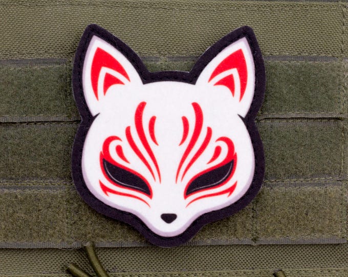 Kitsune Mask Patch | 3.5″ x 3.1″ Hook and Loop Morale Patch | Sublimated Felt