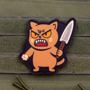 Angry Cat with Knife — Funny Morale Patch