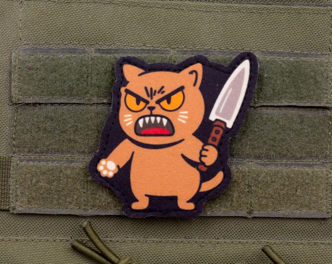 Angry Cat with Knife — Funny Morale Patch