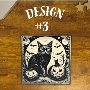 Black Cat Vintage Style Halloween Decor, Halloween Black Cat Bats Jack-o-lantern Laser Engraved Wood Plaque, Various Sizes.