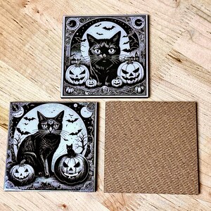 Black Cat Halloween Coasters: Laser Engraved Wood & Resin, Set of 3 image 9