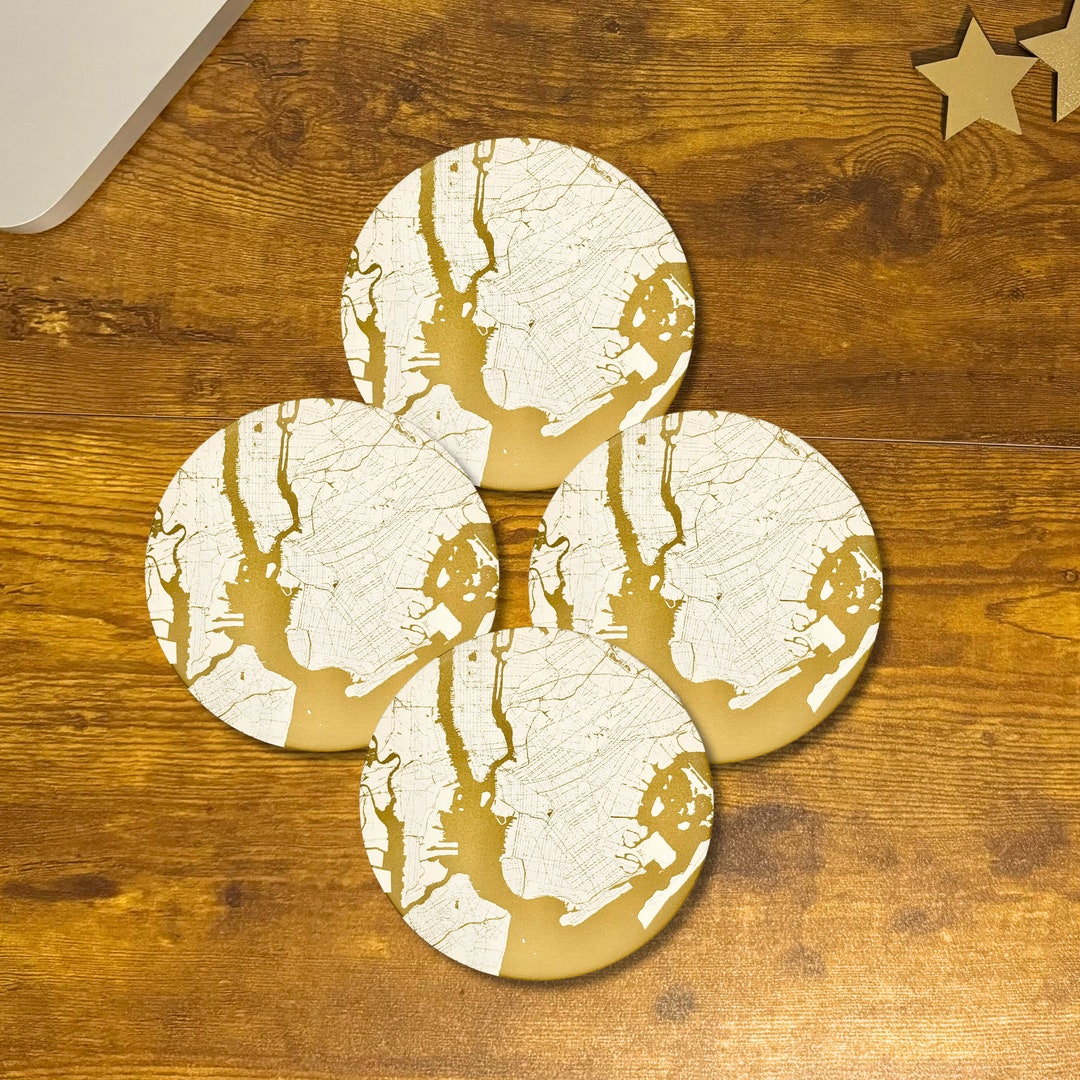 Round Map Coaster Custom City Map Coasters Set of 4, Personalized Coasters of World ...