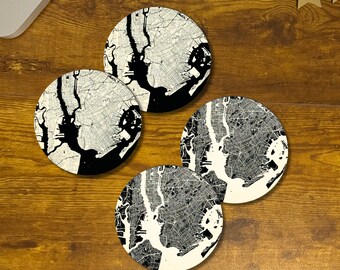 Custom City Map Coasters: Engraved Wood, Personalized Map Art Decor (Set of 4)