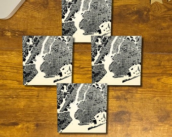 Custom City Map Coasters: Engraved Wood, Personalized Map Art Decor (Set of 4)