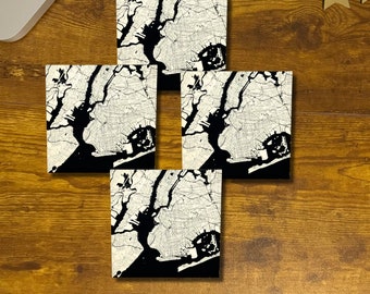 Custom City Map Coasters: Engraved Wood, Personalized Map Art Decor (Set of 4)