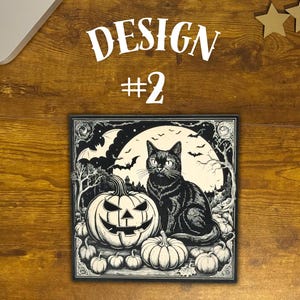 Black Cat Vintage Style Halloween Decor, Halloween Black Cat Bats Jack-o-lantern Laser Engraved Wood Plaque, Various Sizes.