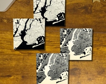 Custom City Map Coasters: Engraved Wood, Personalized Map Art Decor (Set of 4)