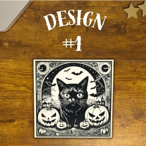 Black Cat Vintage Style Halloween Decor, Halloween Black Cat Bats Jack-o-lantern Laser Engraved Wood Plaque, Various Sizes.