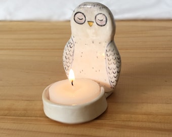 Ceramic Owl Tealight Holder, Ceramic owl onament, Tea light holder, Owl art, Owl art.