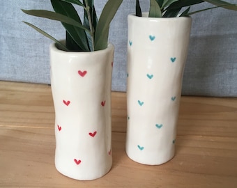 Ceramic Hearts Vase Set, Bud Vase, Floral Vase, Bird Vase, Narrow Vase, Flower Vase,