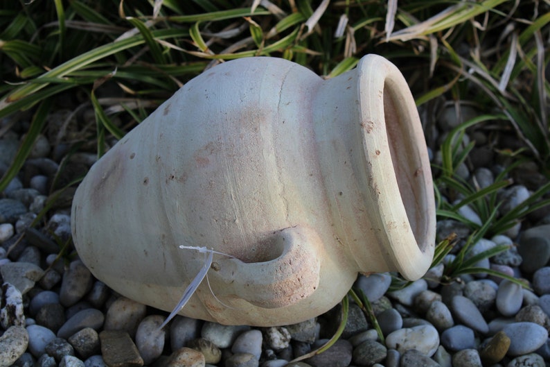 Lying amphora made of white terracotta, length 24 cm, amphora for the rock garden image 3
