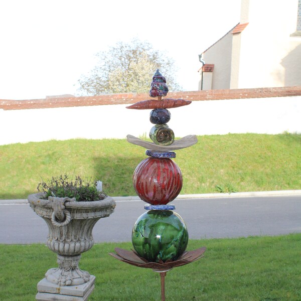 Handgetöpferte Stele, Keramikstele, Gartenstele, Beetstecker, ca. 45 cm (Lieferung ohne Stab)
