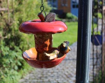 Grosse Vogeltränke Apfel aus Keramik, Vogeltränke zum Hängen, ca.23x 19 cm