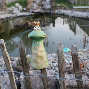 Fence stool Little Frog Prince, fence figure, post stool, ceramic garden figure 18 cm high image 1